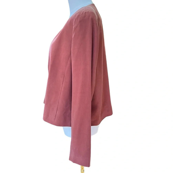Eileen Fisher 100% Silk Terracotta Open Front Collarless Jacket Size Small - Picture 4 of 10